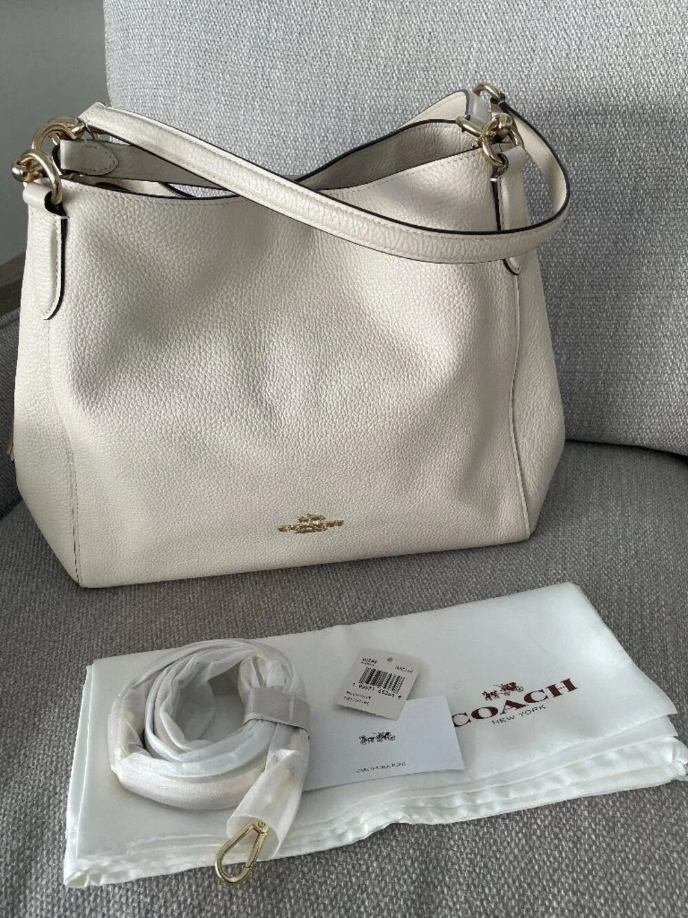 Coach Ivory Leather Hallie Shoulder Bag Gold Hardware Dual Straps